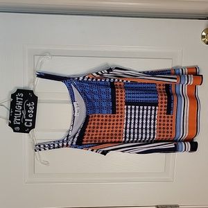 Cato XL Double Spaghetti Strap Blouse Navy Blue Orange White